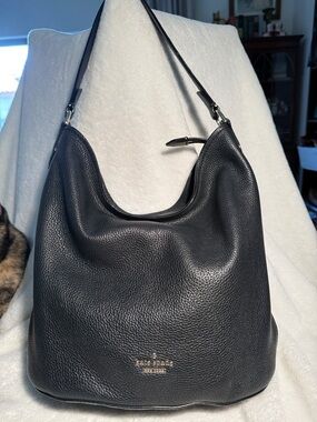 Classic Kate Spade Black Pebbled Leather Shoulder Hobo Bag